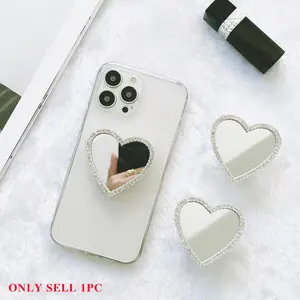 Rhinestone Decorated Heart Shaped Phone Case Mirror, Fashion Phone Accessories for Women & Girls, Phone Decoration Accessories for iPhone, Cover