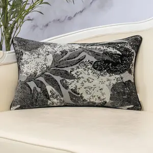 Black Leaf Rectangle Pillow Cover Cut  Cushion Cover Luxury Modern Pillowcover for Couch Living Room Bedroom,12x20 Inch