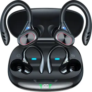 Earbuds Wireless Bluetooth Headphones, with Mic, True in-Ear Noise Cancelling, IPX65 Waterproof, LED Display Touch Control, for Sport/Work- Black