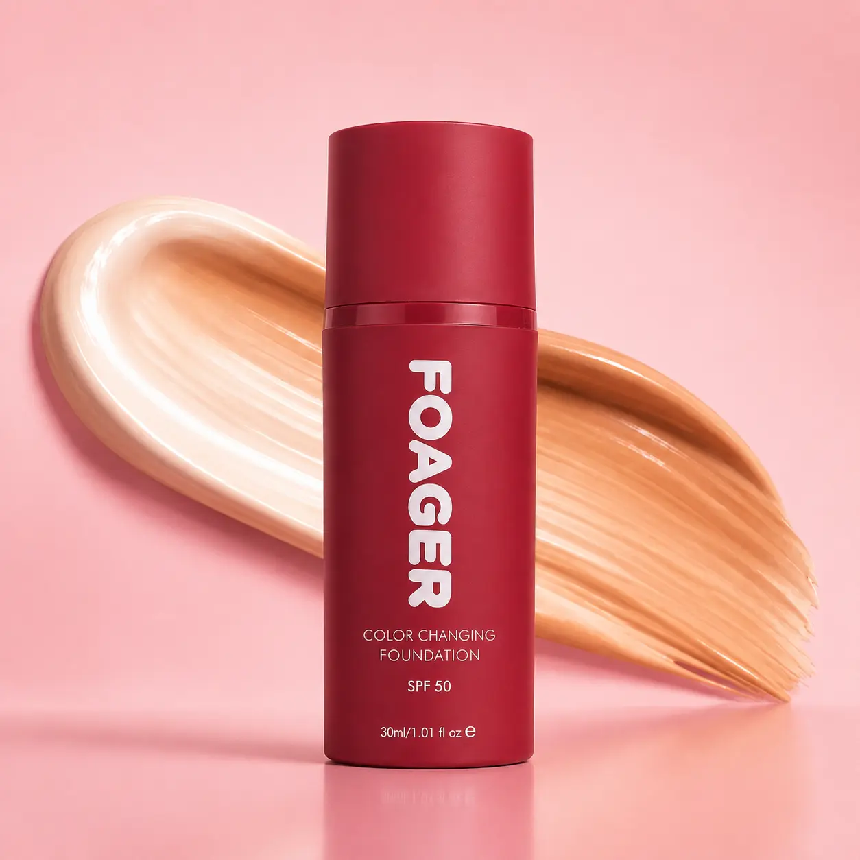 FOAGER Women's Color-Changing Makeup Foundation (30ml), Skin-Adapting Formula for Light-Medium to Medium Skin Tones, Buildable Full Coverage, SPF 50, Long-Lasting Natural Matte Finish