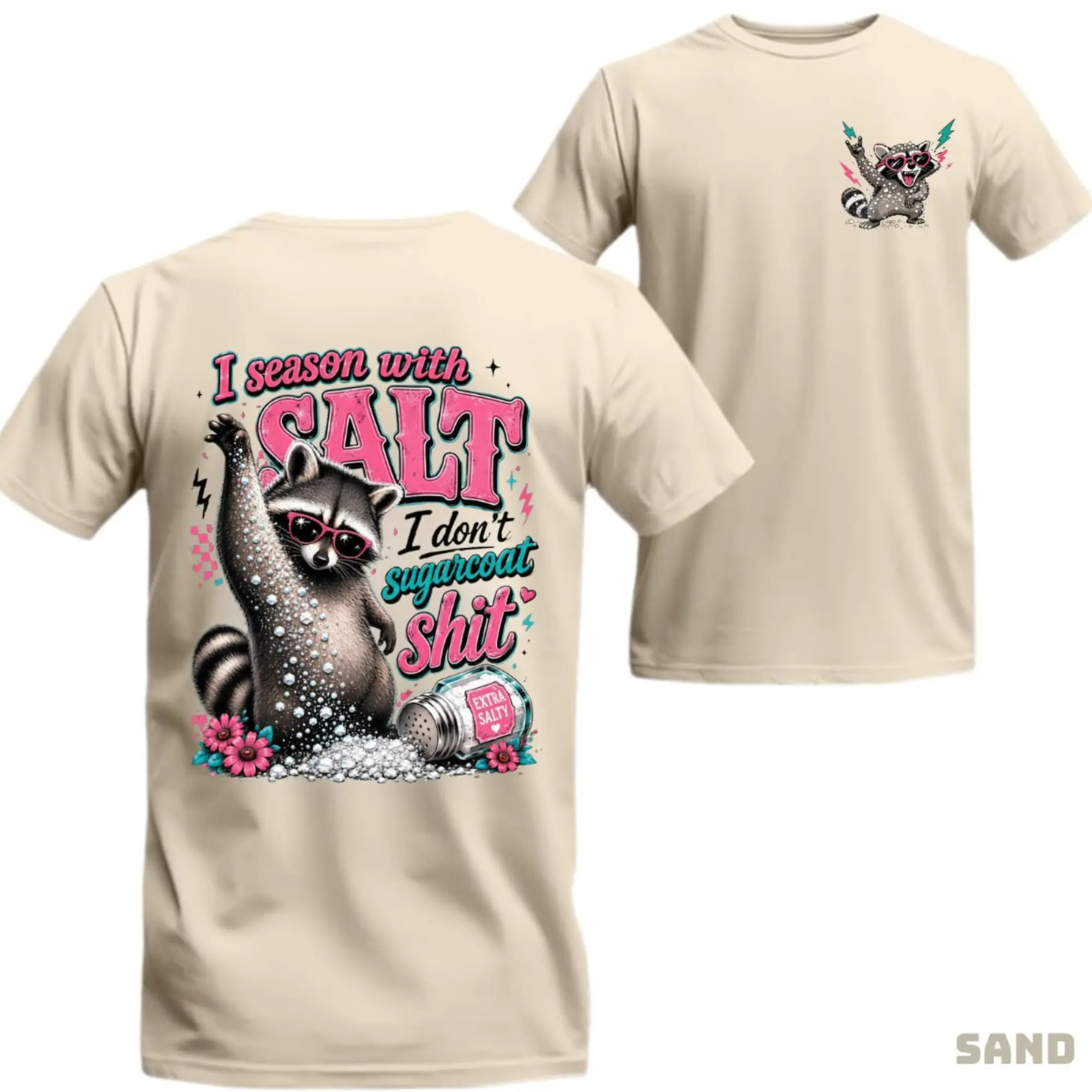 Funny Salty Raccoon Shirt, I Season With Salt Graphic Tee, Sarcastic Raccoon T-Shirt, Sassy Trash Panda Shirt, Funny Animal Meme Tee, Unisex Hoodie Sweatshirt Gift