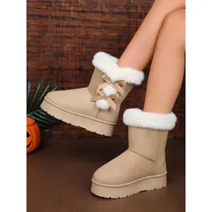 Winter Women's Bowknot Plush Snow Boots, Thick Warm Short Ankle Booties with Fur Lining, Cozy and Stylish Footwear for Cold Weather, Winter Shoes