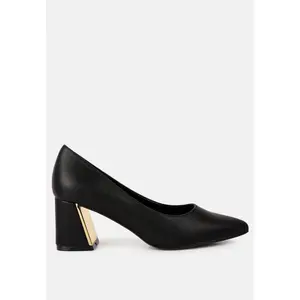 London Rag Womens Casey Metallic Detail Block Heel Pumps 7.5