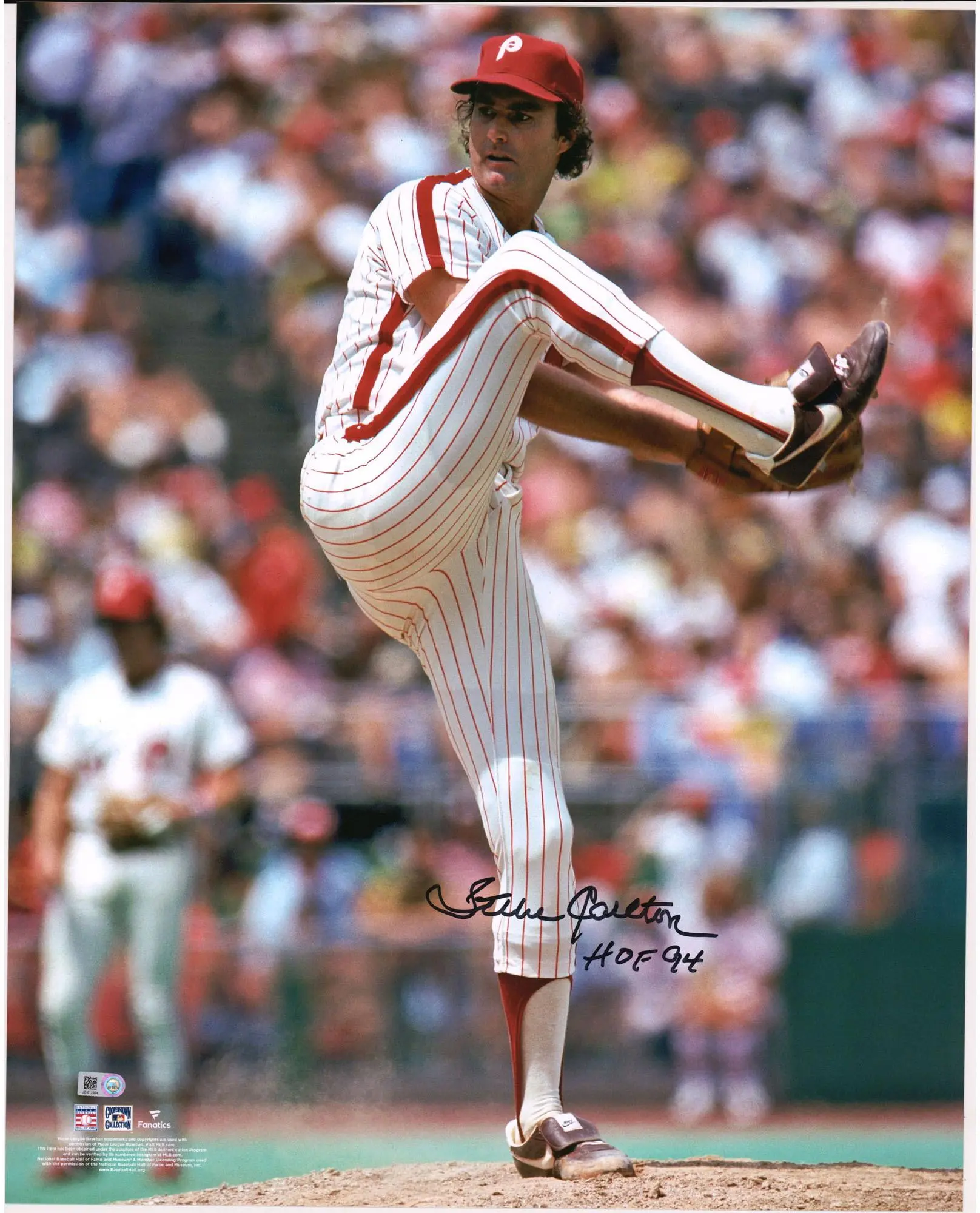 Steve Carlton Philadelphia Phillies Autographed 16" x 20" Pitching Photograph with "HOF 94" Inscription - Fanatics Authentic Certified