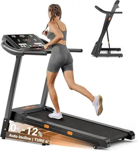 0-12% Incline Treadmill for Running and Walking, 300 lbs Capacity Treadmill with Auto Incline, Wide Belt, 3.0HP, 18" LED Screen, 2 Layers Shock-Absorbing Red
