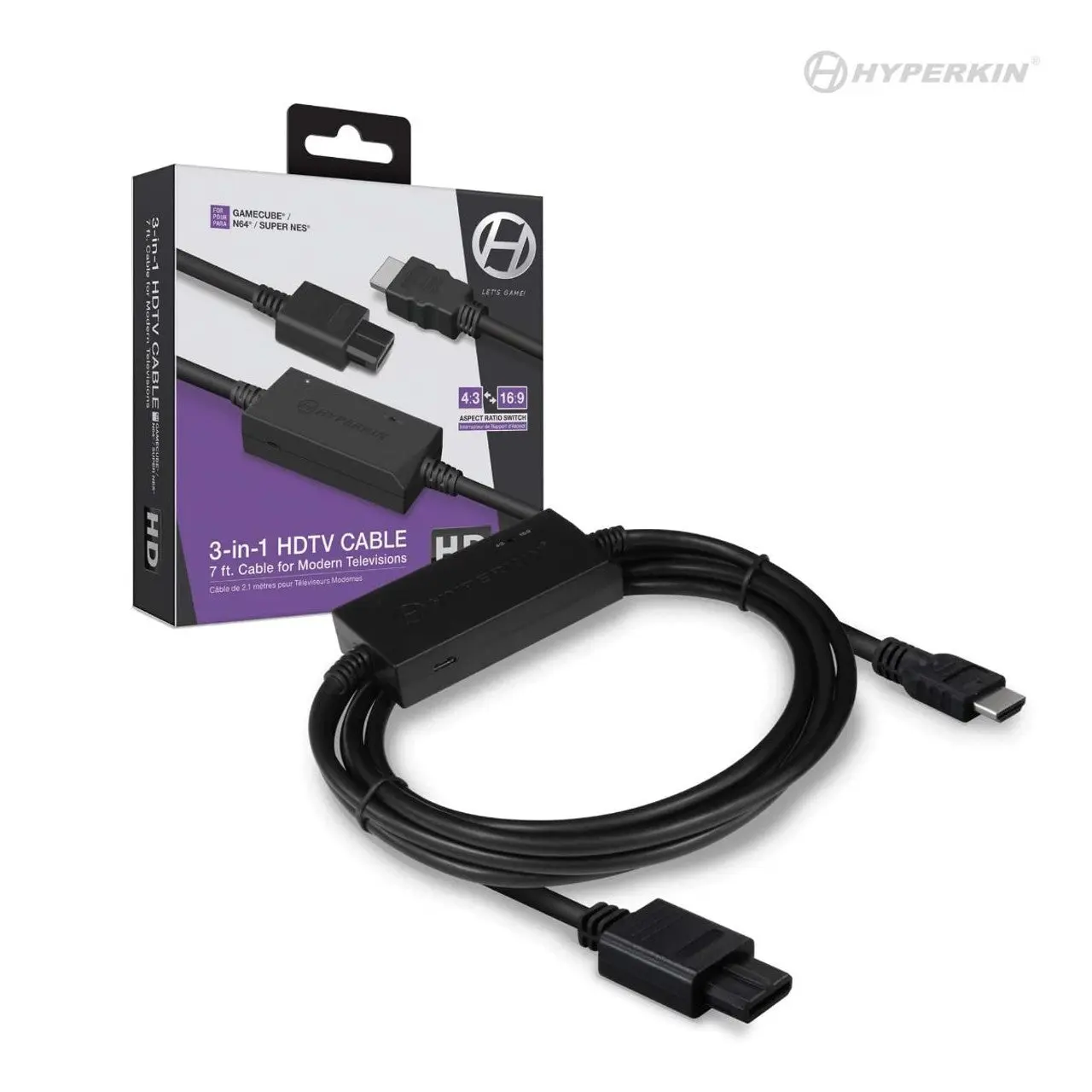 Hyperkin 3-in-1 HDTV Cable for GameCube N64 Super NES Retro Consoles HD Gaming 7-Foot Cable with Micro USB Port & Stereo Audio Support