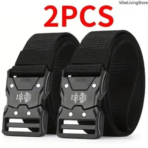 Black Men's Tactical Belt - Heavy Duty Nylon & Quick-Release Buckle - Adjustable Fit for EDC, Hiking, Camping - Stylish Everyday Tactical Accessory