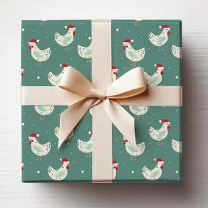 Christmas Chicken Wrapping Paper Cute Chickens Gift Wrap Roll, Funny Christmas Gift Wrap Roll, Farm Wrapping Paper Roll, Country Christmas