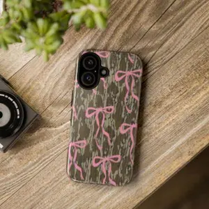Camo Tough Case , Camo ribbon pink Bow Tough Cases With Real Hunting Camouflage Compatible with Samsung Galaxy S25