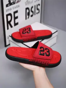 Men's Number 23 Basketball Player Pattern Slides, Casual Soft Comfortable Non-slip Sports Slides, Breathable Sports Slippers for Indoor Outdoor Wear, Flipflop, Mesh Breathable Slides