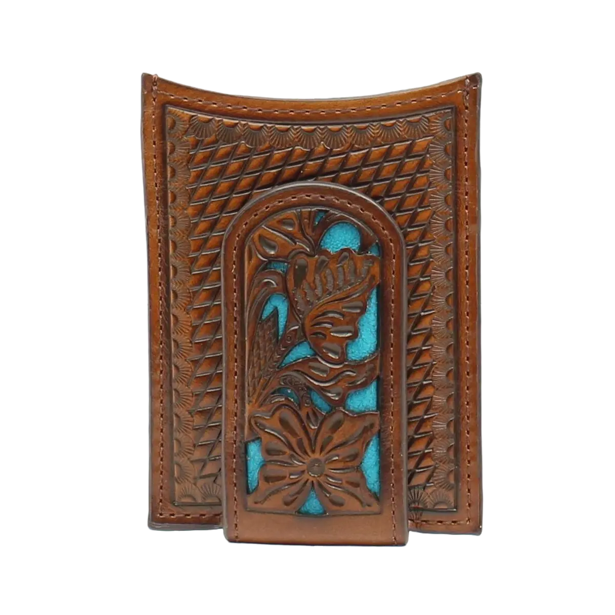Nocona Men's Floral Tooled & Blue Underlay Money Clip Wallet N5426527