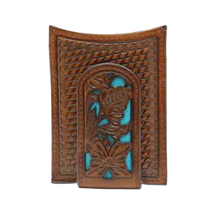 Nocona Men's Floral Tooled & Blue Underlay Money Clip Wallet N5426527