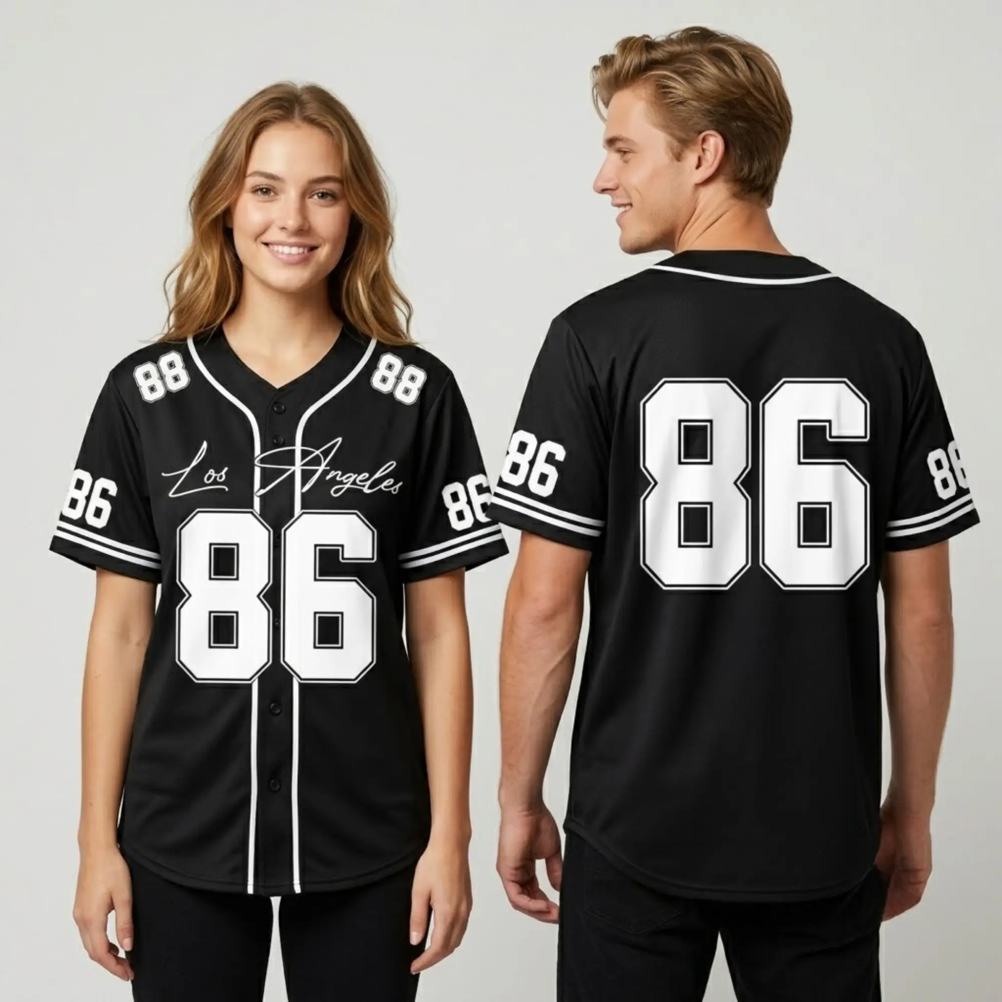 Black White Number 86 Baseball Jersey, Unisex Button Up Short Sleeve Sports Shirt, Retro Varsity Athletic Top, Classic Number Graphic Streetwear, Game Day Outfit, Casual Sports Fan Gift for Men and Women