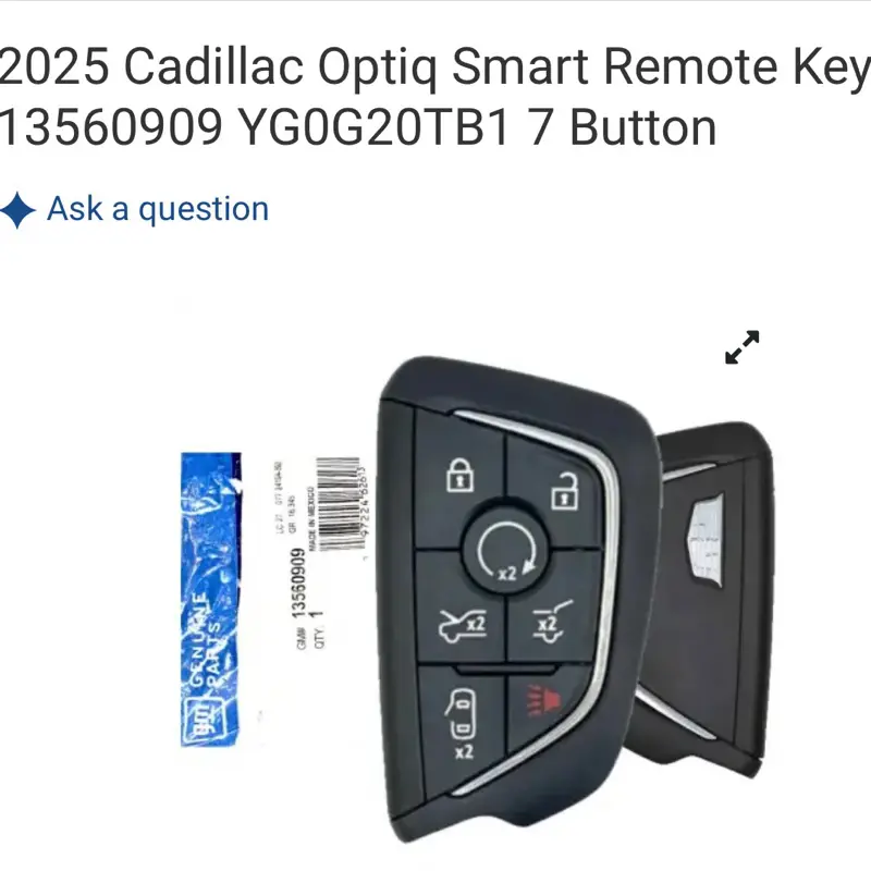 2025 Cadillac Optiq Smart Remote Key 13560909 YG0G20TB1 7 Button