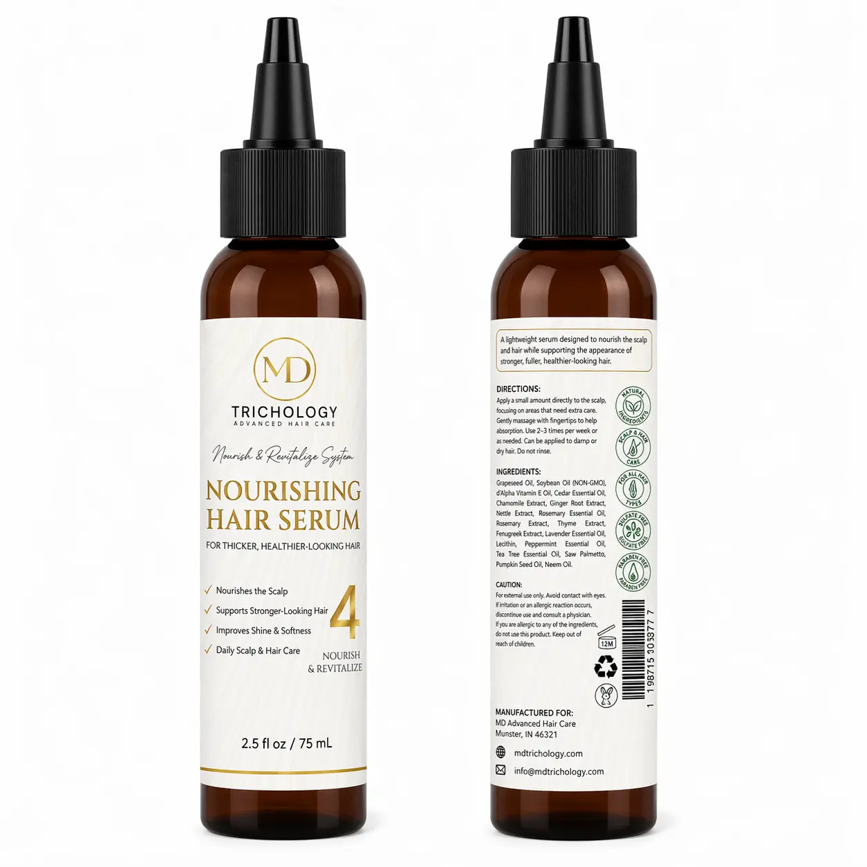 MD Trichology Grow & Restore Hair Growth Serum, Daily Oil Treatment for Follicle Regeneration and Thinning Hair, 2.5oz, Haircare