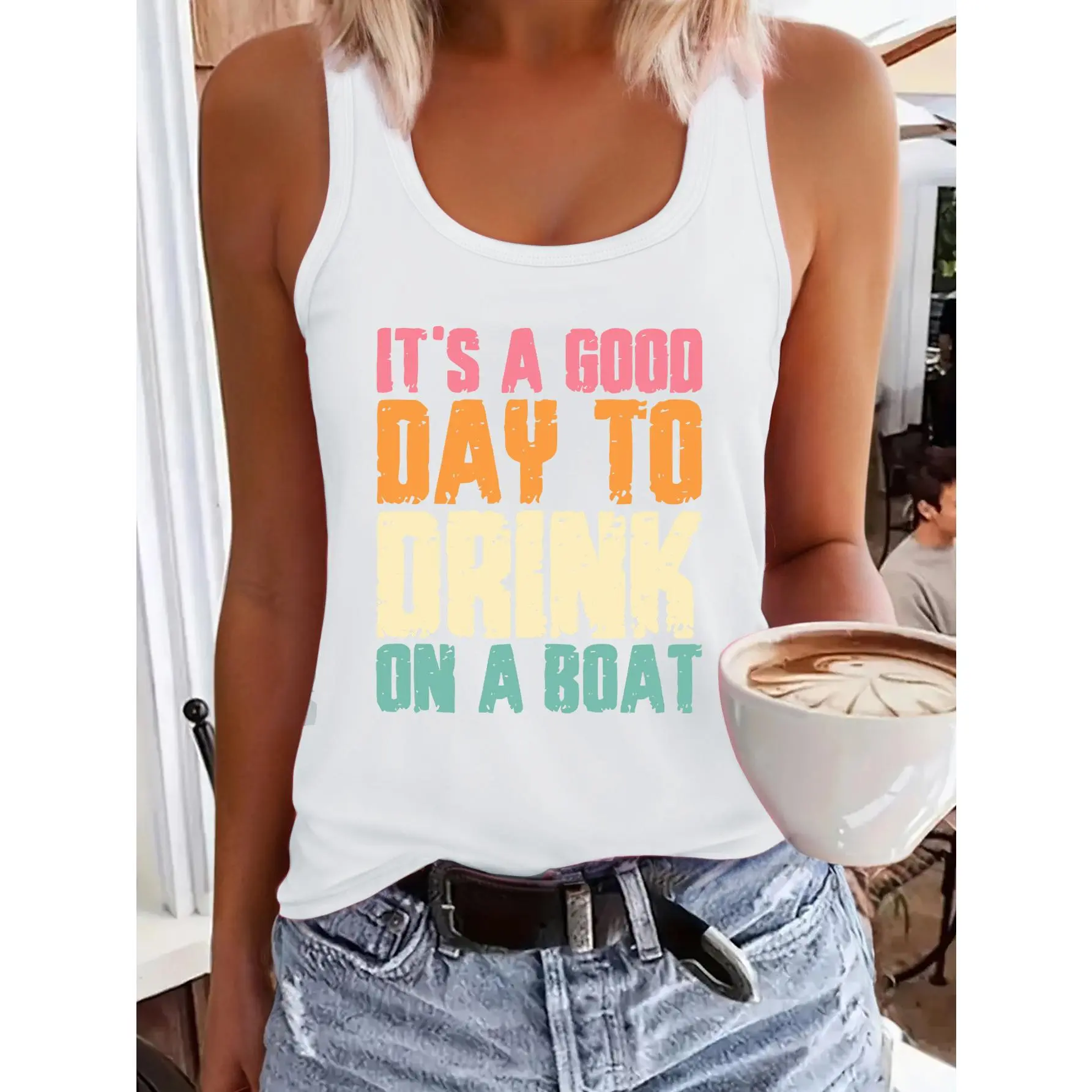 A Colorful Abstract Layered Text Design Pattern Print for Women'S Casual Versatile Basic Tops, Suitable for Spring, Summer, And Winter Commuting, Daily Wear, And Dating Outfits. New Women'S Casual Vintage Top, Women'S Clothing