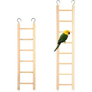 2 Pack Wooden Bird Cage Ladders (6 Step & 8 Step), Bird Cage Accessories for Parakeets Parrots Cockatoo Lovebirds