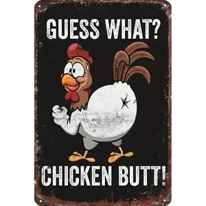 Funny "Guess What?Chicken Butt" Tin Sign - Classic Dad Joke Metal Art - Retro Farmhouse Kitchen Decor - Vintage Coop Sign