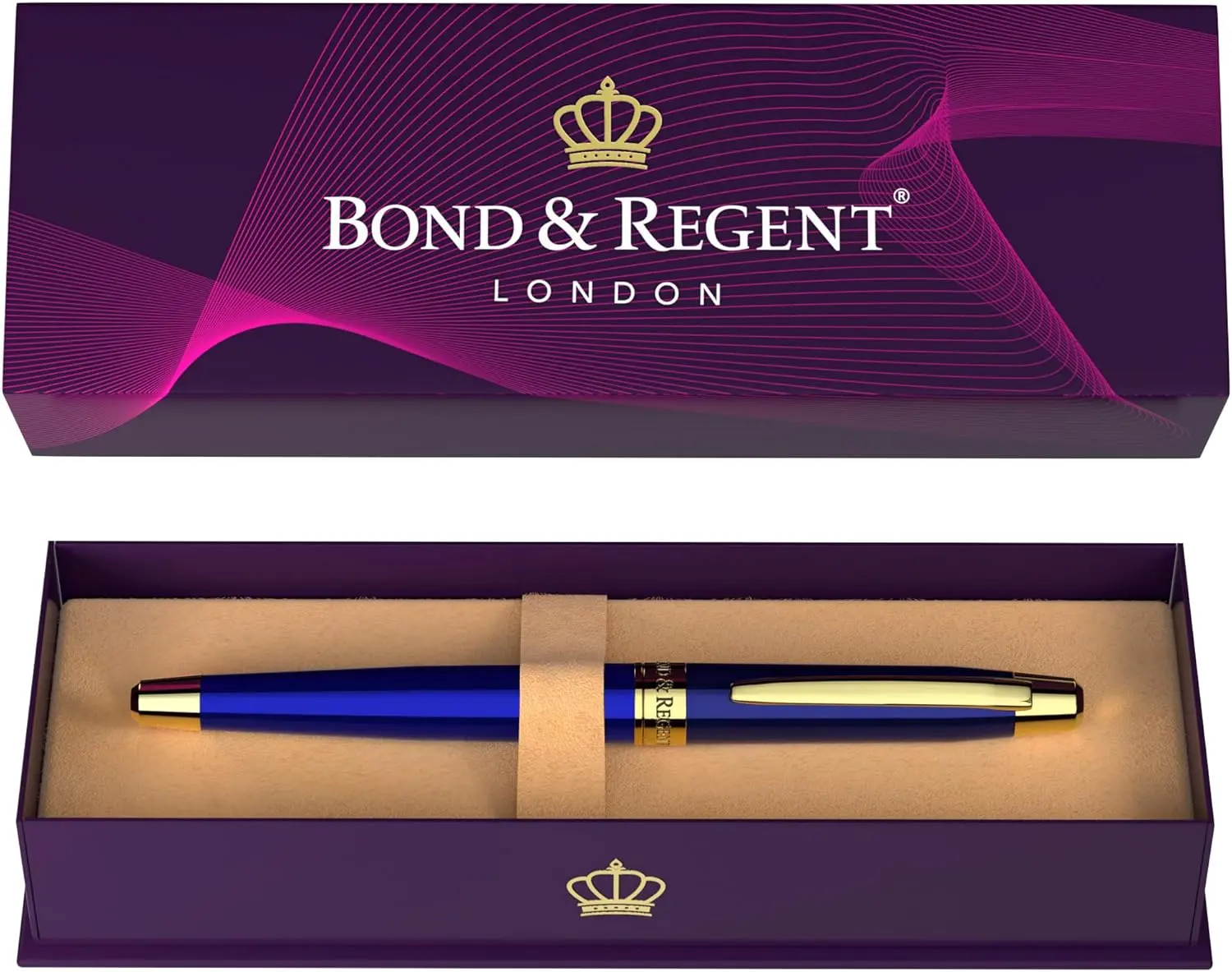 Bond & Regent 24 Karat Gold Luxury Rollerball Pen - Royal Blue Executive Professional Writing Gift Set for Men, Office Stationery & Supplies