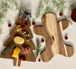 Christmas Charcuterie Board - Christmas Tree Shaped Cutting Board with Gingerbread Man Cheese Board Unique Gift for Loved Ones