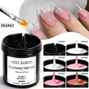 MEET ACROSS 150ml Quick Extension Gel Set, Nail Extensions, 4pcs Transparent Milky White Clear Finger Hard Gel UV LED Gel Nail Art Design Manicure, Includes Nail File & Nail Brush & Nail Form Tips, Nail Equipment Nail Kit for Beginners Perfect Gift