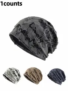 Random Letter Print Embroidered Beanie Hat, Hip Hop Vintage Spice Girl Cold Cap, Thickened Oversized Pile Hat, Fashion Accessory for All Seasons, Versatile, Vintage Twist Beanie