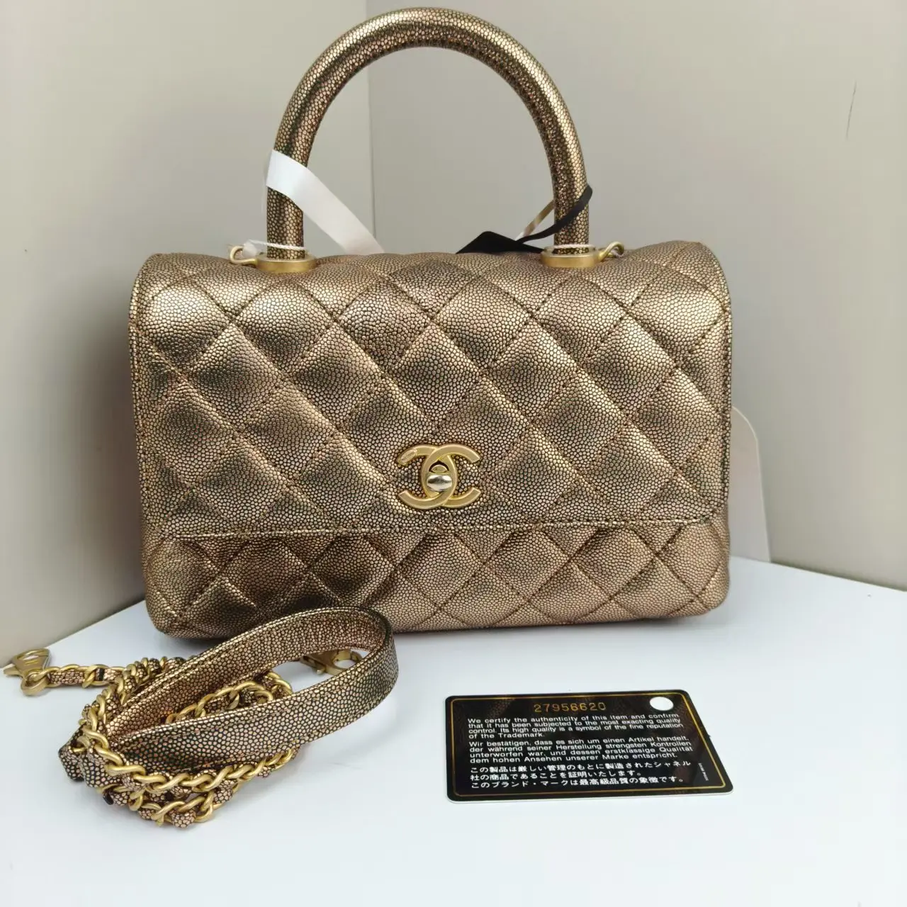 Pre-owned CHANEL Caviar Crossbody Bags Coco Handle Mini Flap Quilted Gold CPU0703