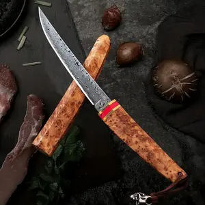 High quality Damascus steel kitchen steak knife with wooden sheath suitable for home kitchen camping barbecue, creative gift for men