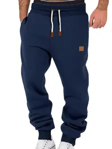 Men's Solid Color Fall Winter Warm Sports Pants, Casual Fleece Joggers with Drawstring Waist, Streetwear Fitness Leisure Pants, Casual Sports Trousers