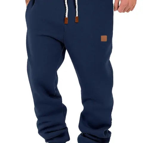 Men's Solid Color Fall Winter Warm Sports Pants, Casual Fleece Joggers with Drawstring Waist Athleisure, Streetwear Fitness Leisure Pants, Casual Sports Trousers