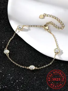 S925 Sterling Silver Synthetic Moissanite Decor Bracelet, Fashion Jewelry for Party, Daily Clothing Decor, Trendy All-match & Exquisite Jewelry for Birthday Gift