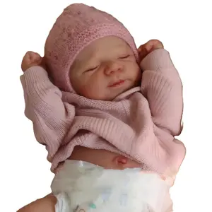 18-inch Reborn Baby Doll with Closed Eyes Hand-Painted Hair Soft Vinyl Body Poseable Bath-Friendly 48cm Doll in Pink Outfit for Kids Gift Role Play Toy Xmas Birthday Present