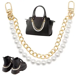 11" Faux Pearl Bag Chain, Luxe Decorated Handbag Strap, Fashionable Chain Strap for Purse, Shoulder Crossbody Bag, Short Handle Replacement Charms Accessories for Women