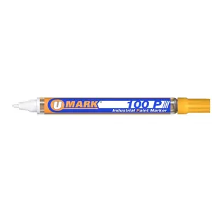 U-Mark  100P Fine Line Paint Marker, Yellow, Heavy Duty, Aluminum Barrel, Industrial Paint Marker