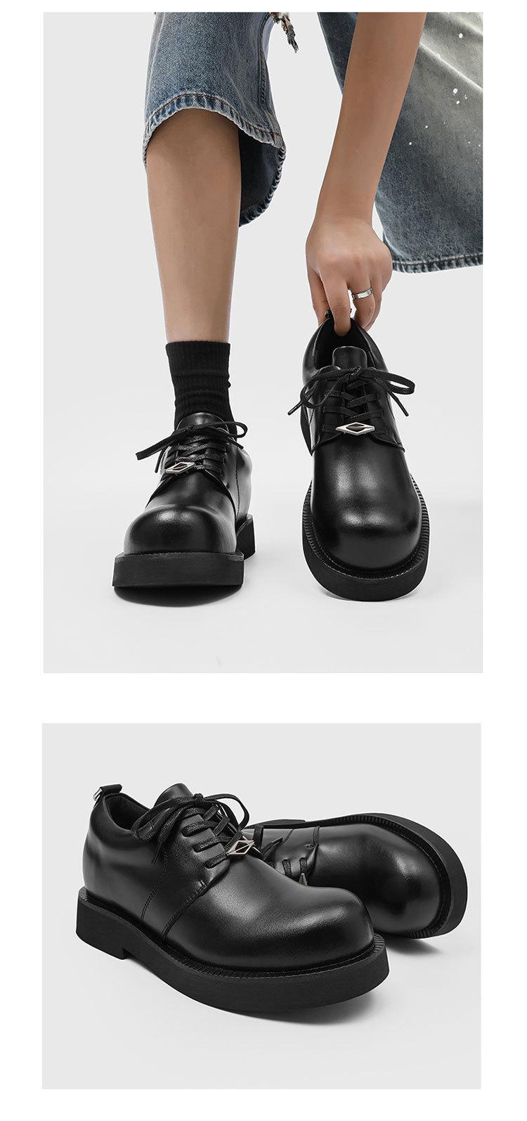 Retro low-top work shoes for men, casual leather shoes with hidden internal lift, new outdoor hiking thick-soled shoes, all-season retro functional casual shoes