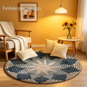 1 piece of 2D flat gray circular pattern floor mat, suitable for bedroom bedside decoration, living room home decoration, balcony decoration, hotel decoration, entrance, kitchen, bathroom and other places, available all year round