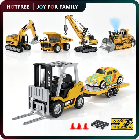 Hotfree 1/64 Mini RC Forklift ‑ RC Construction Truck, Excavator Bulldozer Dump Truck Crane Toy, 11‑Channel 2.4Ghz Remote Control Alloy Vehicle with USB Recharge, 2‑in‑1 Lift Fork & Hook, USB‑C Charging, Ideal Boys Kids Gift for Birthday & Christmas