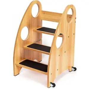 StrongTek Toddler Kitchen Helper Tower with Wheels + 3-Height Foot Rest, Non-Slip Support