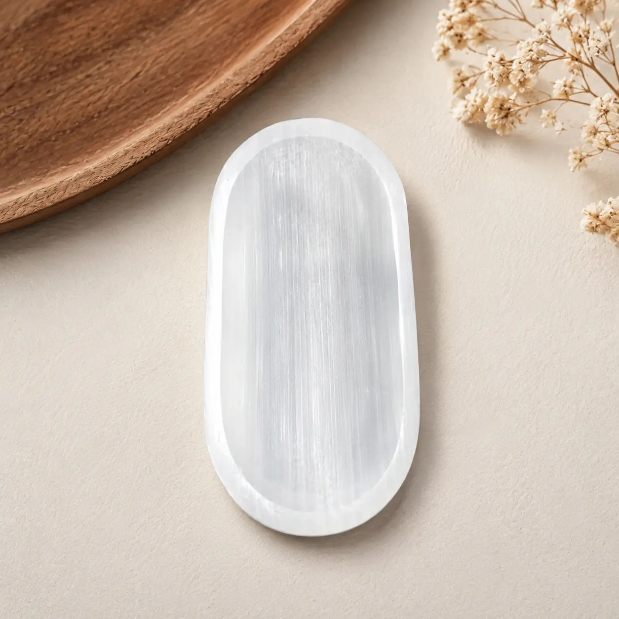 Stargate Premium Natural Selenite Oval Charging Plate - Satin Spar Crystal Cleansing Bowl (1 Pc, Approx. 13.5-15.8cm)