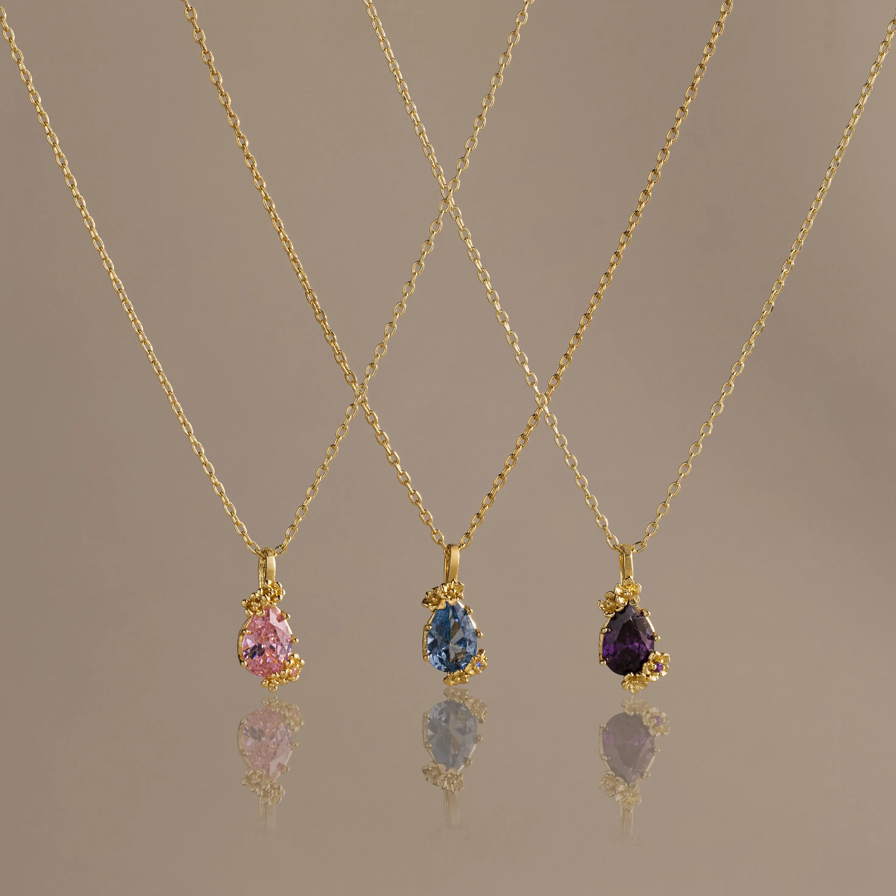 Birthstone Blossom Charm Necklace by Caitlyn Minimalist - Flower Teardrop Gemstone Pendant Necklace in 18K Gold - Floral Jewelry - Birthday Gift for Her