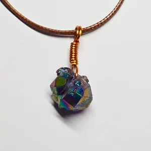 Amethyst Dyed Pendant with Copper Wire Bail | Natural Stone Pendant | Comes With Wax Cord Adjustable Necklace
