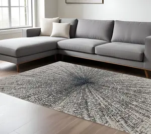 212 MAIN 8x10 ft Rectangle Living Room Abstract Area Rug, Gray & Ivory Mid-Century Modern Power-Loom Polyester Blend, Stain-Proof Home Decor Rug for Indoor Use, Living Room Rug
