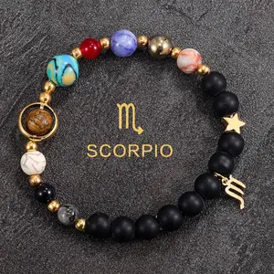 Scorpio 12 Constellations & Eight Planets Universe Natural Stone Bracelet for Scorpios Oct 23 - Nov 21 Passion & Transformation