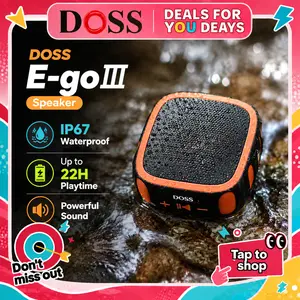 DOSS E-go 3 Multifunctional Portable Bluetooth Speaker - 8W Audio Driver, IPX67 Waterproof Dustproof, 22H Playtime, TWS Stereo Pairing, USB Rechargeable, Mobile Smartphone Compatible, for Shower & Outdoor Use (Portable Wireless, Outdoor), Multifunctional,