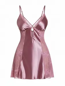 Women's Elegant Lace-Trimmed Slip Dress Loungewear Formal Womenswear in Soft Satin Finish for Nightwear