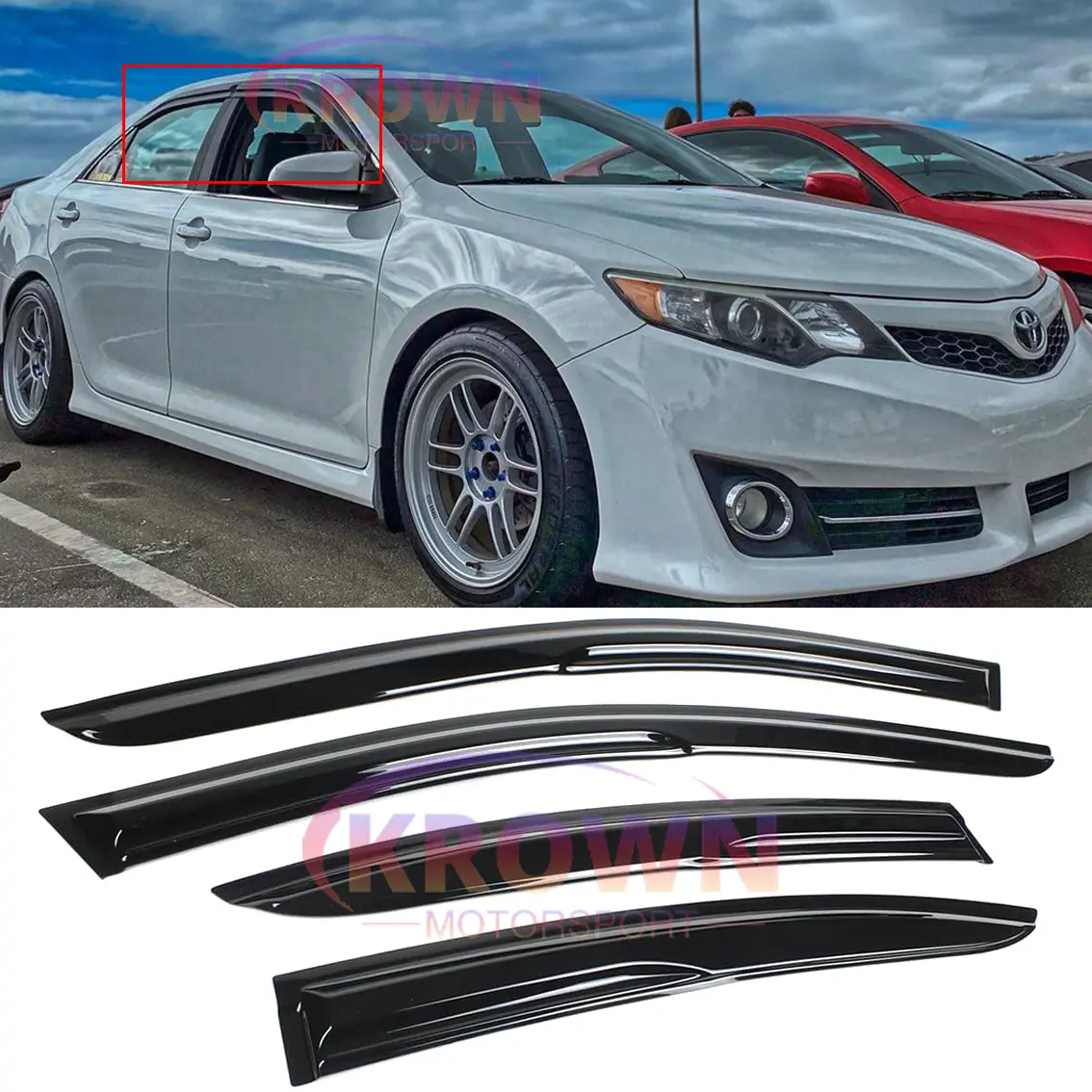 FITS 2012-2017 TOYOTA CAMRY 3D WAVY JDM MUGEN STYLE WINDOW VISOR RAIN GUARD DEFLECTOR