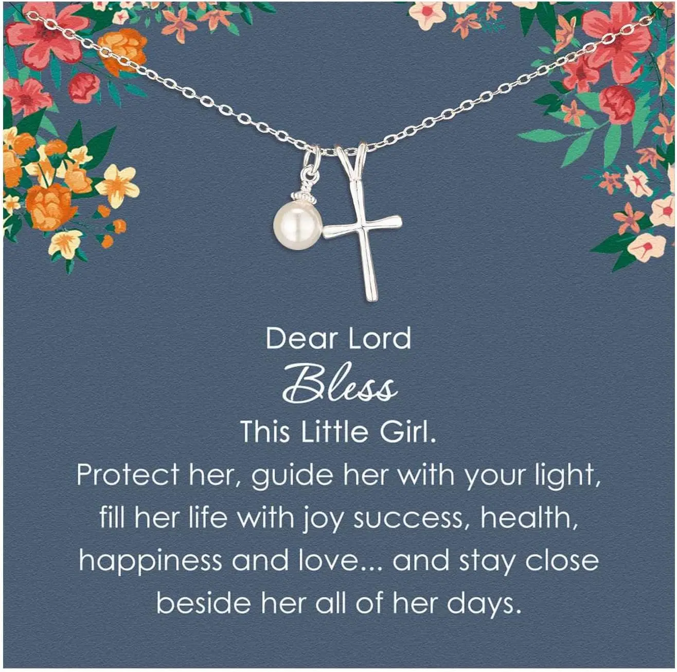 Sterling Silver Cross Necklace for Girls - First Communion, Baptism, Confirmation Gifts for Teenage Girl, Little Girls Jewelry with Pearl, Easter Gifts for GodchildGift.
