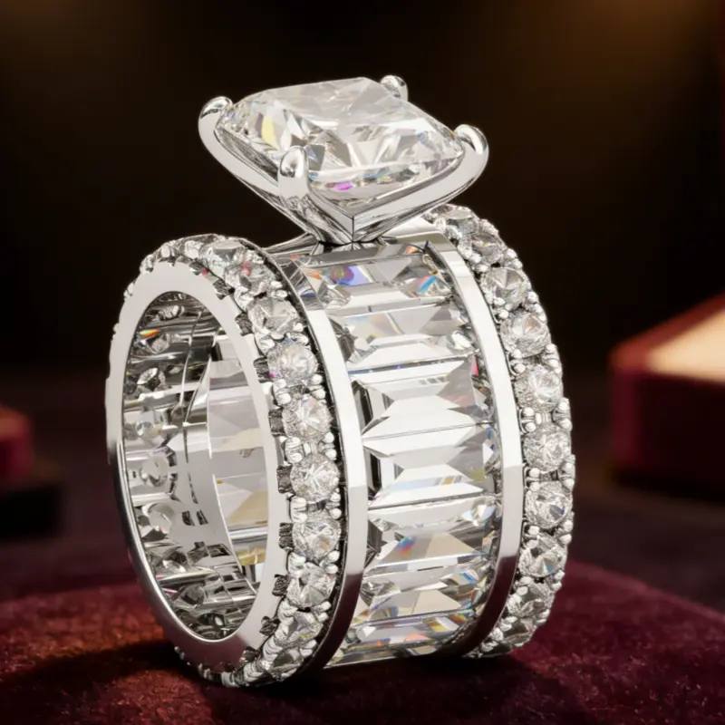 Aossio Luxury Wide Band Ring, Wear as Cocktail, Engagement, or Everyday Glamour.Perfect for Luxury Lovers & Special Occasions