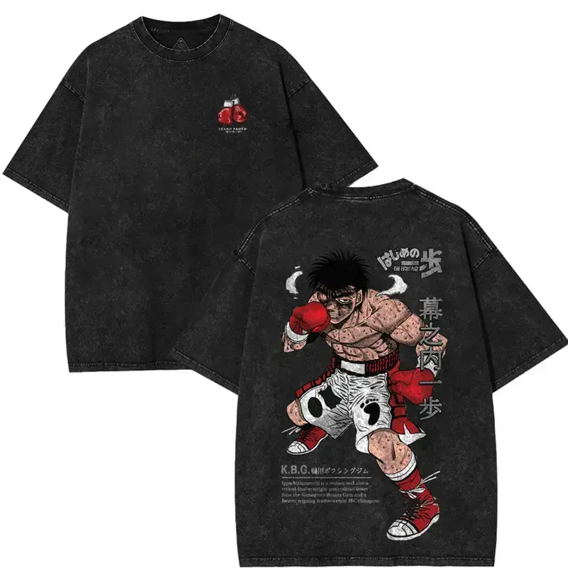 Hajime No Ippo Dempsey Roll Origin Ippo Makunouchi K.B.G. T-Shirt Unisex Fit Boys Merch Shirts Men Fan Gift for Birthday Holiday Christmas Halloween Dacron Material Black Tshirt