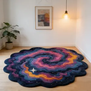 Instagram-style Milky Way Nebula Rugs, Decorative Area Rug - Alien Petal Edge Living Room Non-Slip Mat, Bedroom Floor Mat, Suitable for Atmosphere-Filled Spaces, Girl's Bedroom, Thickened Soft and Easy to Clean, Round Rug